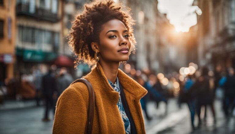 A woman walking down a city street